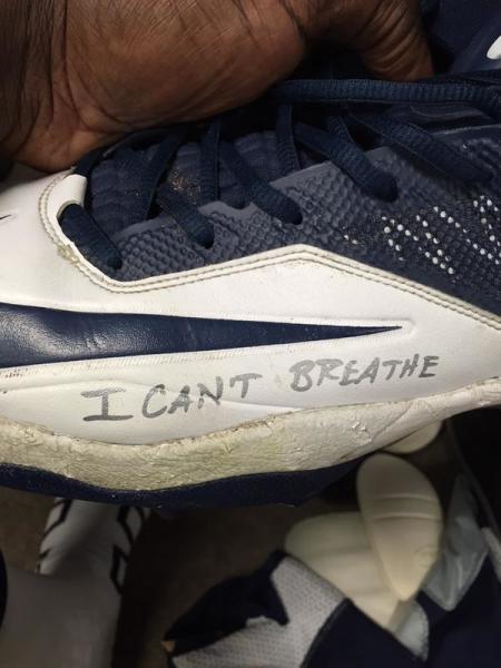 Davin Joseph's cleats, with the caption 