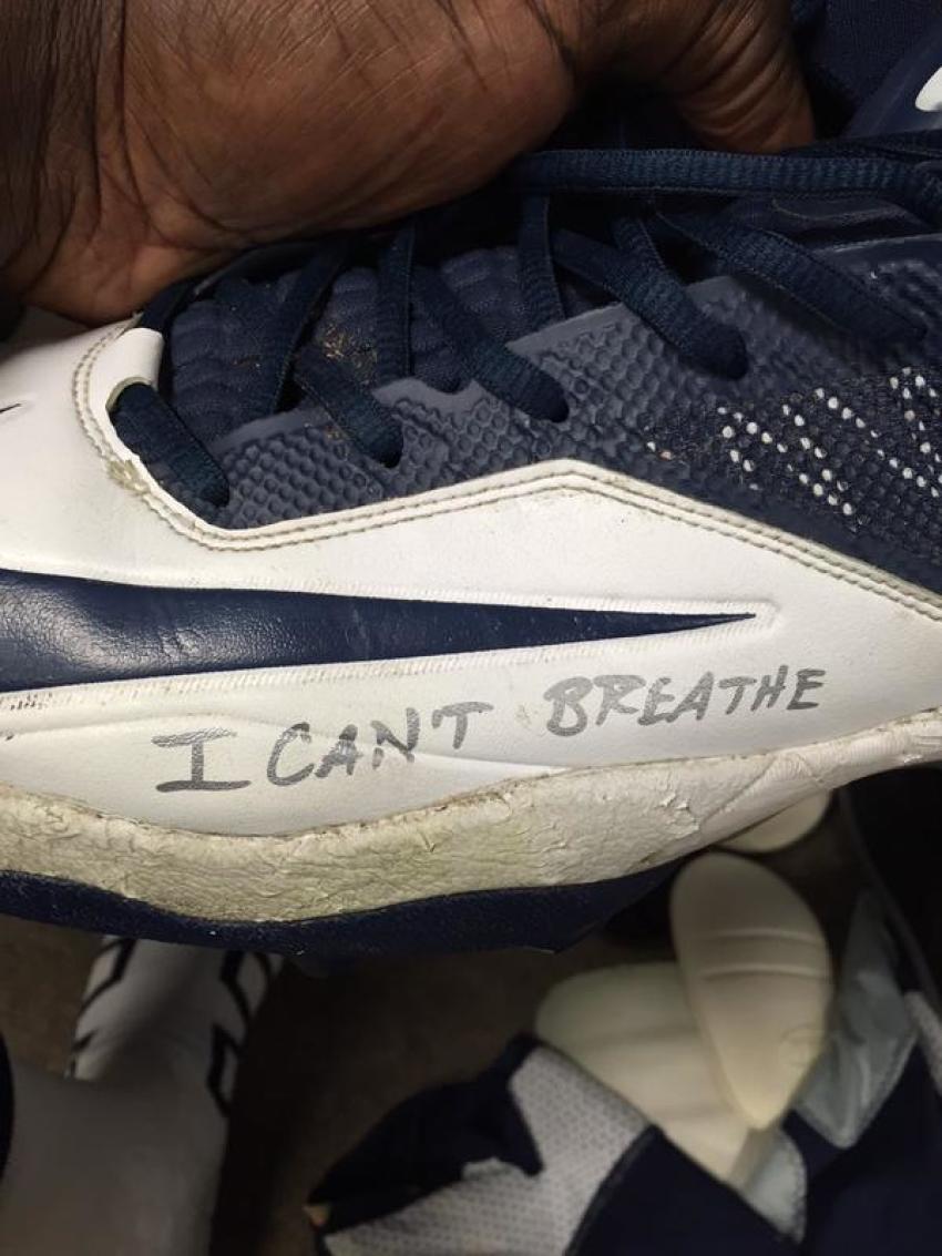 Davin Joseph's cleats, with the caption 