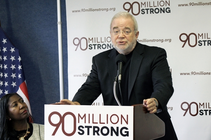 President and founder of Sojourners, Jim Wallis, speaks at the National Press Club in Washington, D.C., during a press conference announcing a new coalition designed to mobilize opposition against the death penalty on December 9, 2014.