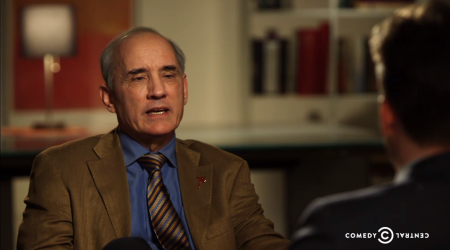 Dan Barker, co-president of the Freedom From Religion Foundation, being interviewed for a segment on the satirical news program "The Daily Show" that aired on Comedy Central Tuesday, December 9, 2014.