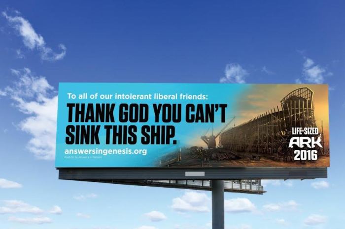 The latest billboard on the Ark Encounter project responds to critics.
