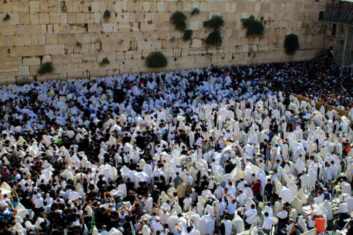 This photo shows pilgrims at the Wailing Wall in Jerusalem.