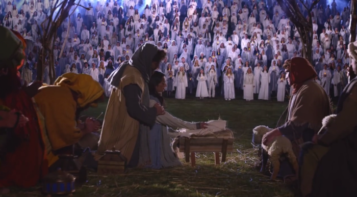 A screen shot of the Guinness World Records largest living nativity scene as seen in a music video posted to YouTube on Friday, December 12, 2014.