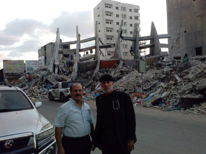 Pastor William Devlin of Infinity Bible Church in the Bronx borough of New York City, stands with Pastor Hanna Massad in Gaza in this photo shared Sept. 13, 2014, on Facebook.