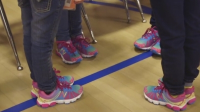 Students wearing new shoes provided by Newspring Church