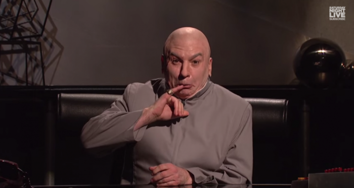 Dr. Evil, played by Mike Myers, interrupts the opening segment for 'Saturday Night Live' Saturday, December 20, 2014.