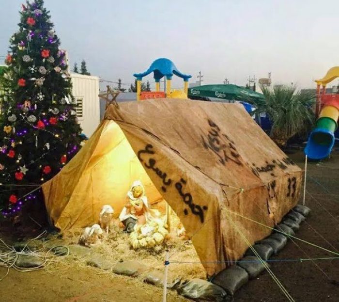 Christian Refugees in a humanitarian aid camp in Northern Iraq have set up a nativity scene depicting the birth of Jesus Christ.