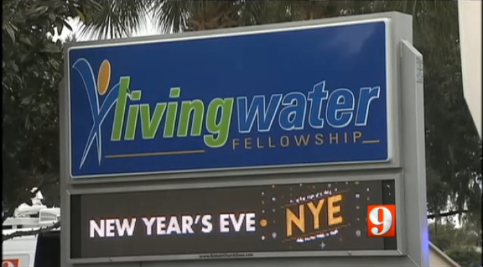 The sign at Living Water Fellowship Church in Osceola County, Florida.