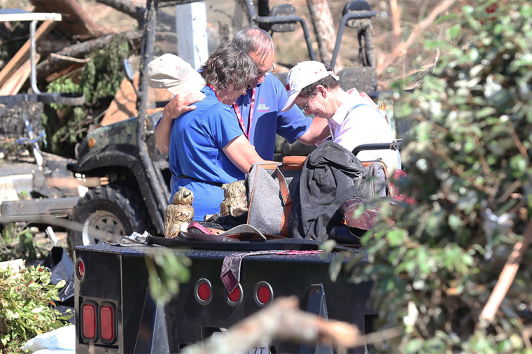 On April 28, a mile-wide tornado ripped through Louisville, Mississippi, killing 10 people and destroying many homes. Billy Graham Rapid Response Team chaplains Pookie and Mike Mattingly helped comfort homeowners in the wake of the disaster.