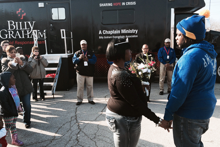 Ferguson, Missouri, residents Calvin Taylor and Sharonda Williams were married on Dec. 12 in the heart of Ferguson. Billy Graham Rapid Response Team chaplains had a part in the ceremony, which was officiated by local Christian leaders.