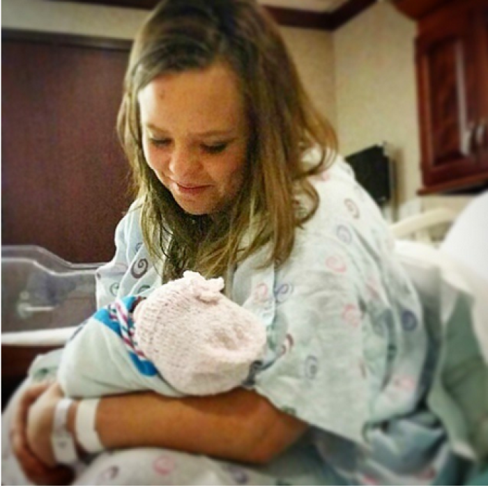 Catelynn Lowell holding daughter Nova, born on Jan. 1, 2015.