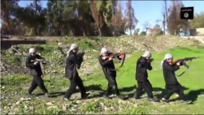 Islamic State militants training child soldiers.