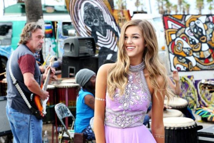 Sadie Robertson poses in a Sherri Hill fashion shoot in this undated photo.
