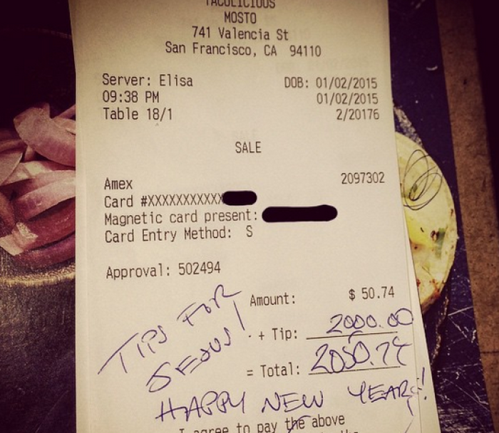 A ,000 tip left at a California restaurant.