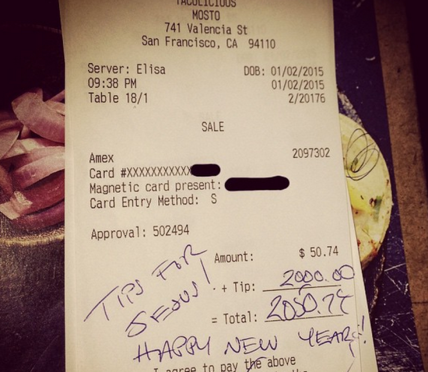 A ,000 tip left at a California restaurant.