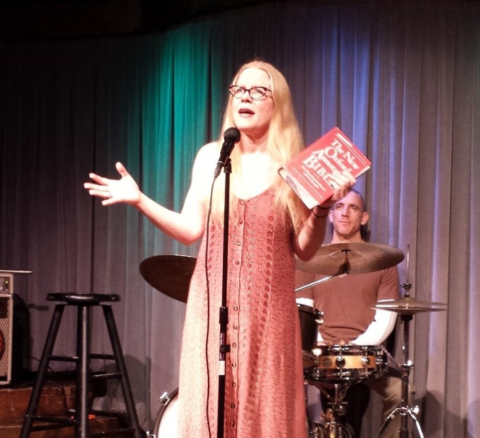 Jane Voigts performing the 'Bible Cabaret' with the band Zehnder at the Fanatic Salon in Los Angeles.