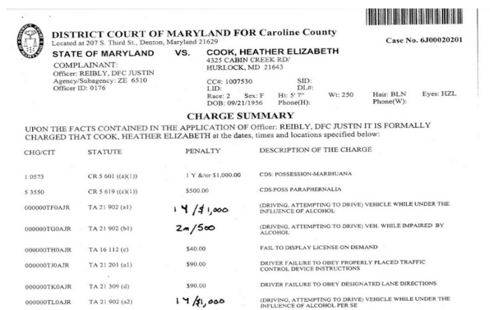 Bishop Heather Cook's 2010 DUI record.
