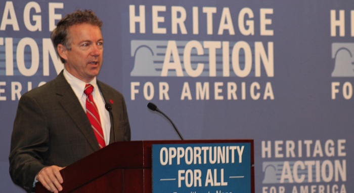 U.S. Sen. Rand Paul, R-Kentucky, gives remarks at the Heritage Foundation's Conservative Policy Summit in Washington, D.C. on Tuesday, January 13, 2015.