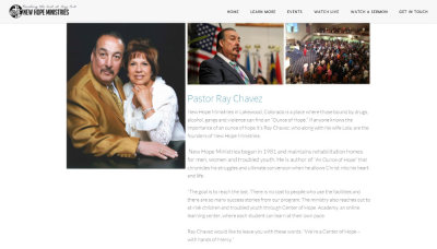 The website of New Hope Ministries church in Lakewood, Colorado, led by Pastor Ray Chavez.