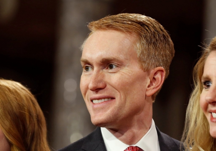 U.S. Senator James Lankford, R-Okla., smiles after he was ceremonially sworn-in by Vice President Joseph Biden in the Old Senate Chamber on Capitol Hill in Washington, January 6, 2015.