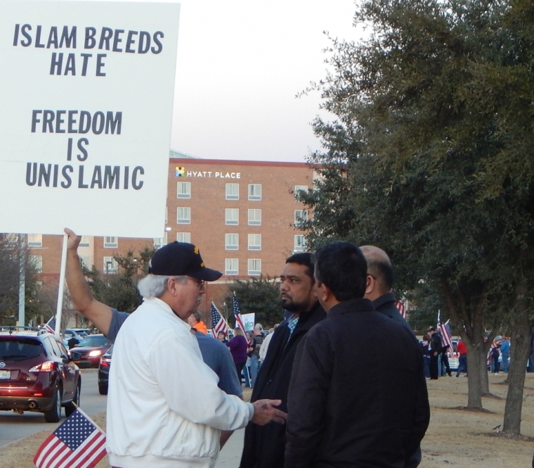Protesters and counter-protesters debate the Islam in America and the messages conveyed at the 