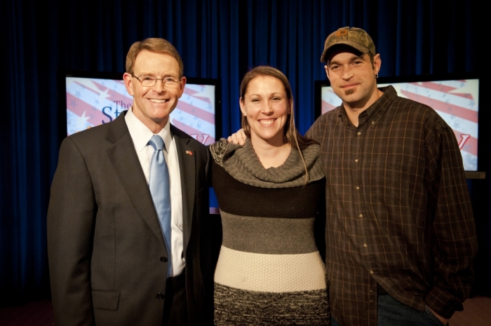 (L to R) Tony Perkins, president of Family Research Council, Melissa and Aaron Klein, owners of Sweet Cakes by Melissa, at FRC's 'State of the Family' address, Washington, D.C., January 19, 2015.