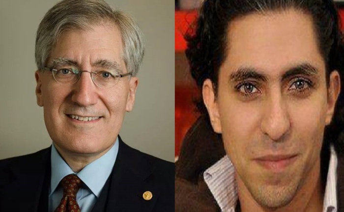 Conservative Princeton University professor and vice chairman of the United States Commission on International Religious Freedom, Robert P. George (l) and blogger Raif Badawi (r).