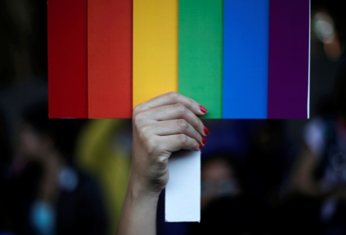 A participant holds a rainbow colored placard during Delhi queer pride parade, an event promoting gay, lesbian, bisexual and transgender rights, in New Delhi, India, November 30, 2014. Hundreds of participants on Sunday took part in a parade demanding freedom and safety of their community, according to a media release.