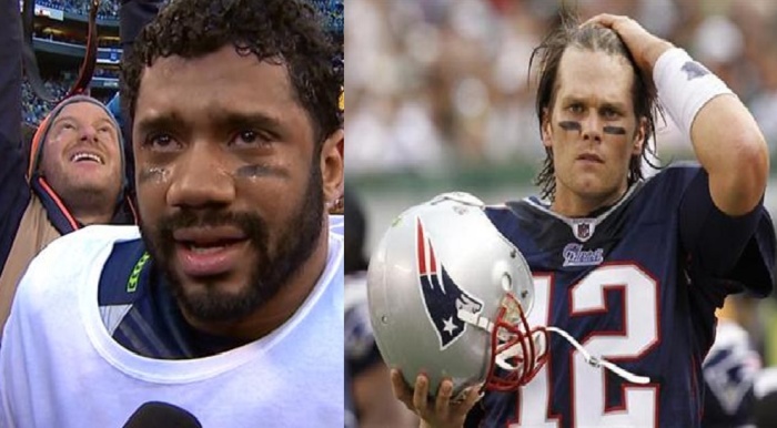 New England Patriots quarterback, Tom Brady (l) and Seattle Seahawks quarterback, Russell Wilson (r).