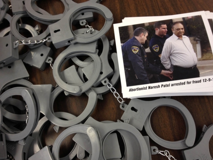 The Pro-Life Action League's project 'Perfect Fashion Accessory for Every Abortionist: Handcuffs' includes plastic handcuffs and postcards featuring Oklahoma abortionist Naresh Patel who was arrested on December 9, 2014, for fraud after he prescribed abortion-inducing drugs to women who weren't pregnant. Patel had also been accused of sexually assaulting clients and burning aborted babies' remains in a field. The postcards, delivered to more than 500 abortion clinics throughout the U.S. this week, encourage abortionists to get out of the abortion business and contact the pro-life group.