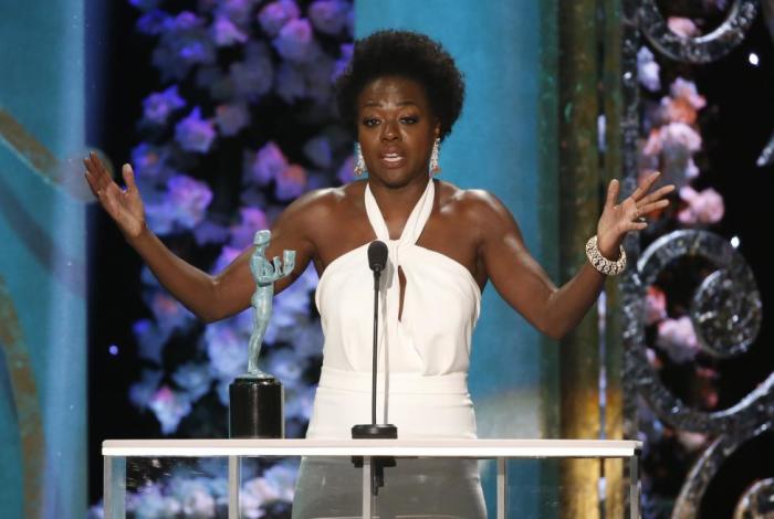 Viola Davis accepts her award for Outstanding Performance by a Female Actor in a Drama Series for her role in the ABC series How to Get Away with Murder.