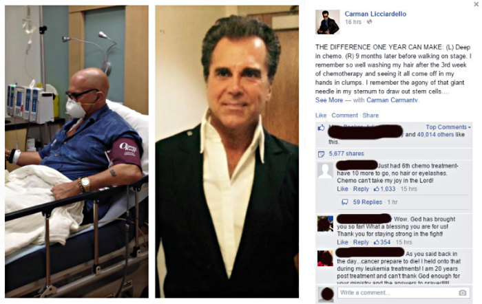 Carman Licciardello shared in a Facebook post on Jan. 27, 2015, how he credits God's grace for helping him endure a painful year of chemotherapy.