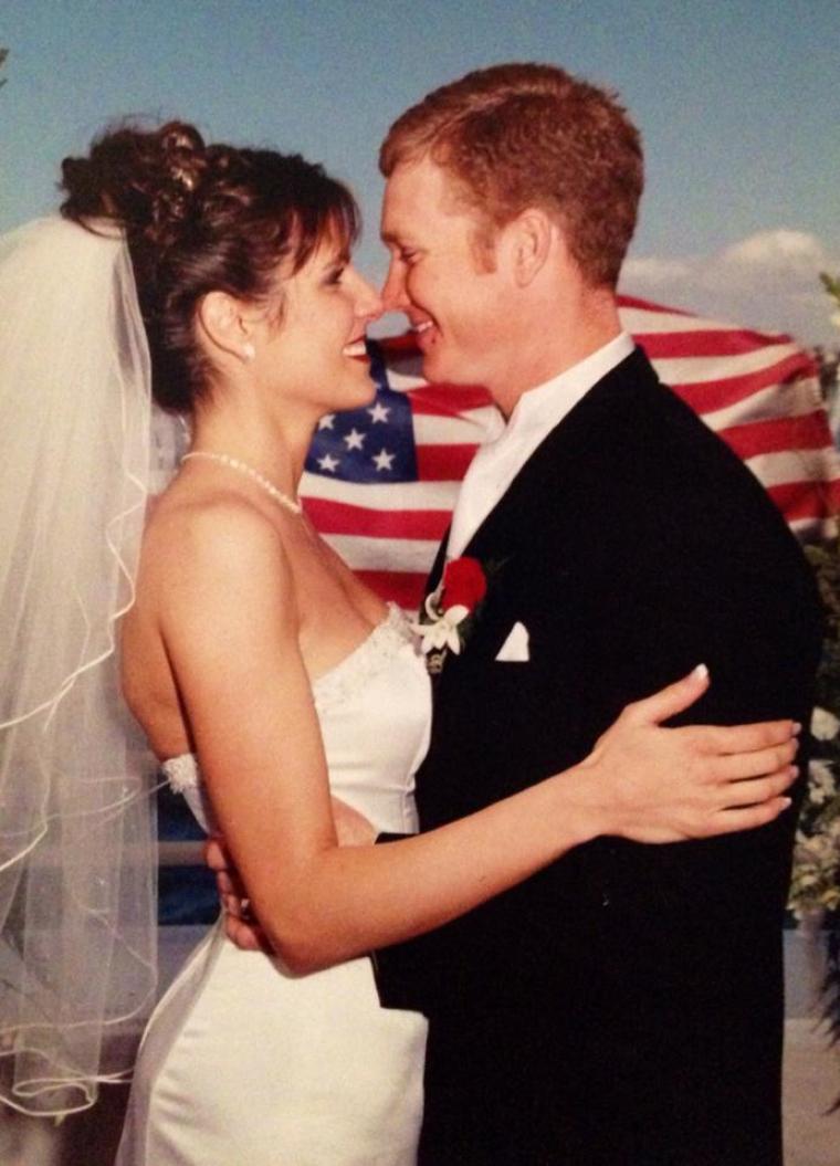 Former Navy SEAL Chris Kyle and his wife Taya on their wedding day in 2002