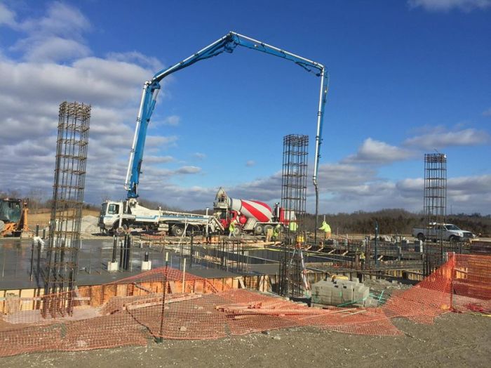 Photo of trucks pouring concrete at the Ar Encounter project site in Kentucky, posted on January 30, 2015.