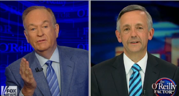 Robert Jeffress, senior pastor of First Baptist Dallas, talks to Fox News host Bill O'Reilly Friday, February 6, 2015, about President Barack Obama's controversial remarks at the 63rd annual National Prayer Breakfast in Washington, in which he compared the Crusades and Inquisition to the Islamic State terrorist group, saying Christians shouldn't 'get on their high horse,' by condemning Muslims and radical Islamic jihad.