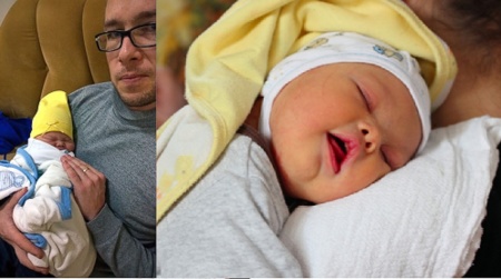 Samuel Forrest and his son, Leo, (L) and baby Leo (R).