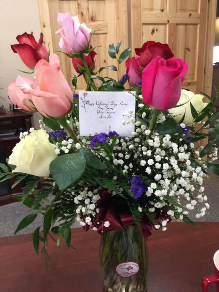Widow Shelly Golay of Casper, Wyoming, received this stunning bouquet of Roses on Valentine's Day from her late husband, Jim.