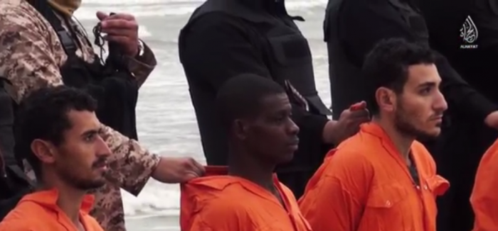 Coptic Egyptian Christians moments before they are beheaded by ISIS militants in Libya.