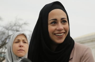 Muslim woman Samantha Elauf (R), who was denied a sales job at an Abercrombie Kids store in Tulsa in 2008, stands with her mother Majda outside the U.S. Supreme Court in Washington, February 25, 2015. The Court on Wednesday considered whether Elauf, who wears a head scarf, or hijab, was required to specifically request a religious accommodation at her job interview at the store in Tulsa in 2008 when she was 17. The company denied Elauf the job on the grounds that wearing the scarf violated its 'look policy' for members of the sales staff.