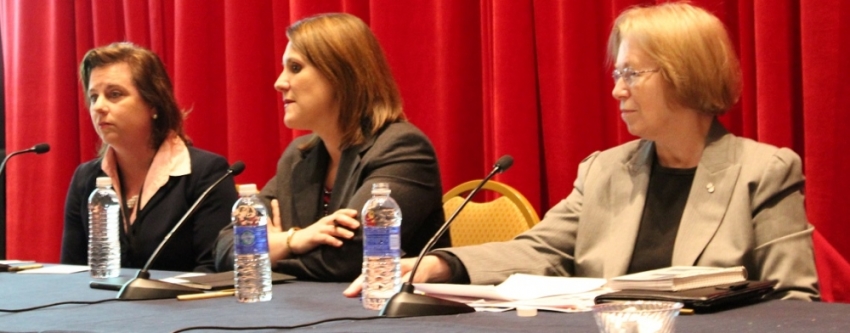 A panel event titled "Baby Steps: The Pro-Life Success Story" held at CPAC at the Gaylord National Resort and Convention Center in National Harbor, Maryland, on Friday, February 27, 2015. From L to R: Marjorie Dannenfelser of Susan B. Anthony List, Charmaine Yoest of Americans United for Life, and Darla St. Martin of the National Right to Life.