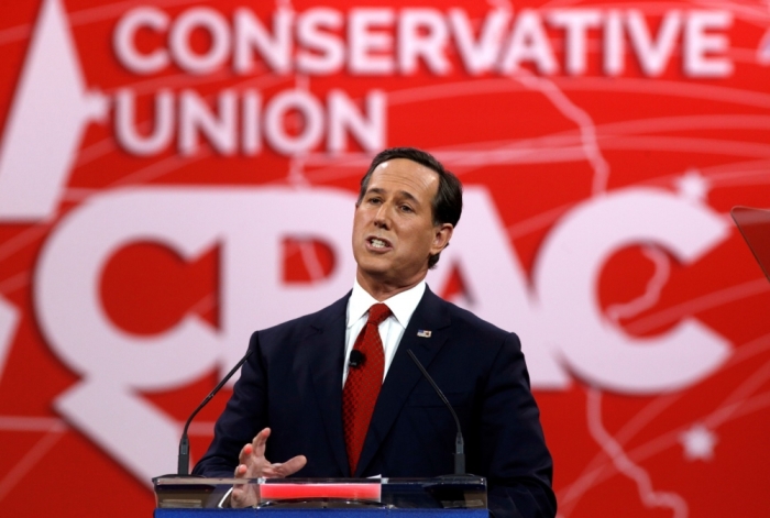 Former Pennsylvania Senator Rick Santorum speaks at the Conservative Political Action Conference at National Harbor in Maryland, February 27, 2015.