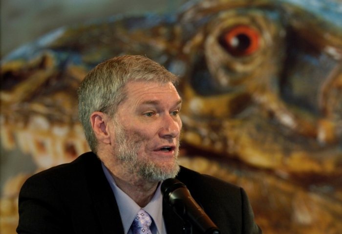 Ken Ham, president of the group Answers in Genesis that founded the Creation Museum speaks during a news conference at the museum in Petersburg, Kentucky, May 26, 2007.