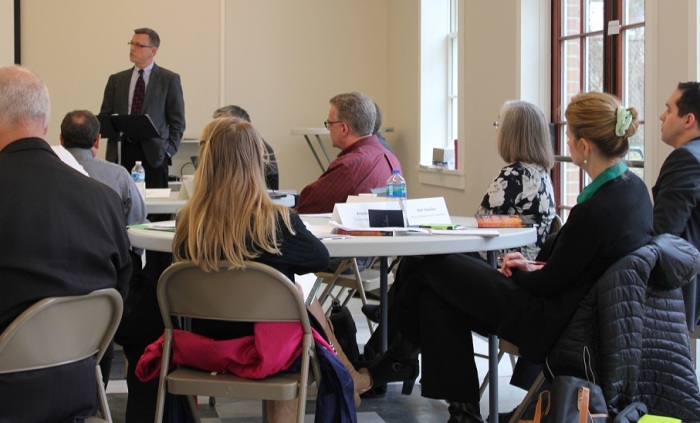 Stanley Carlson-Thies, founder and senior director of the Institutional Religious Freedom Alliance, giving remarks at the spring meeting of the Common Ground Christian Network, held at Restoration Anglican Church in Arlington, Virginia on Tuesday, March 10, 2015.
