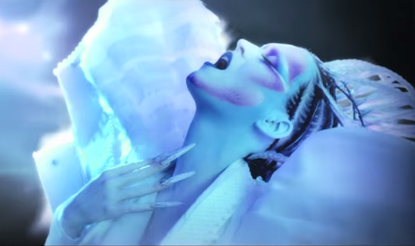 Singer Katy Perry in a scene from the music video for her song "E.T."