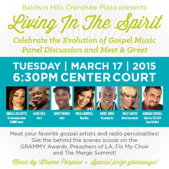 Living In The Spirit will take place at Baldwin Hills Crenshaw Plaza March 17.
