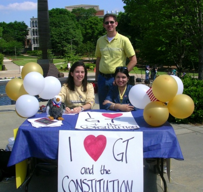Orit Sklar and Ruth Malhotra hold a free speech demonstration on Georgia Tech's campus in Spring 2006, shortly after filing a First Amendment lawsuit in federal court against the Institute.