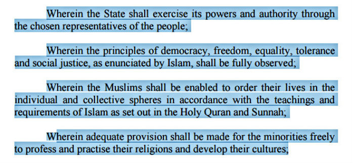 This is an excerpt of the preamble of the constitution of the Islamic Republic of Pakistan, that assures provision for freedom of religion for the country's religious minorities.