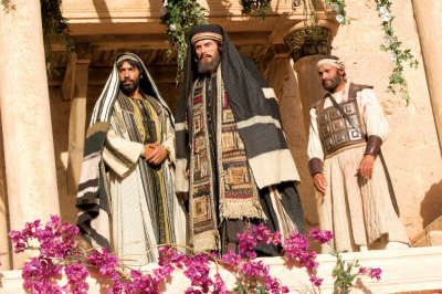 Rufus Sewell, center, as Caiaphas in National Geographic Channel's 'Killing Jesus.'