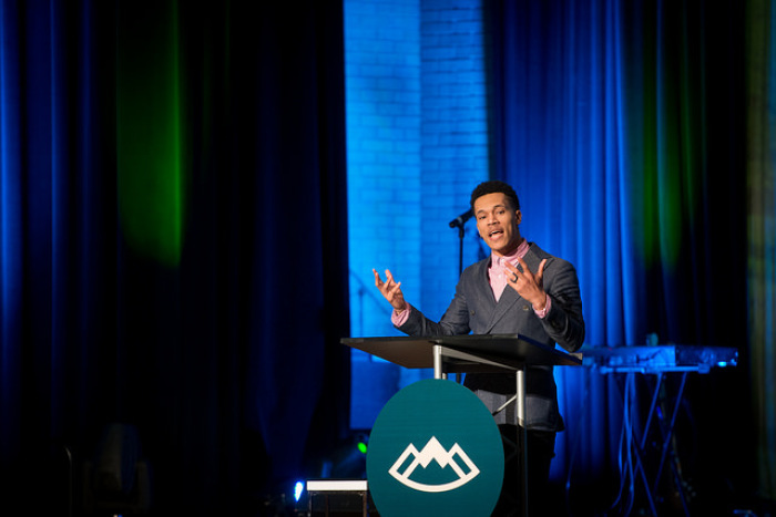 Rapper and pastor Trip Lee speaks at the Ethics & Religious Liberty Commission's Leadership Summit on racial reconciliation in Nashville, Tennessee, on Friday, March 27, 2015. Lee serves as a pastoral assistant at Capitol Hill Baptist Church in Washington D.C. where he uses the name Trip Barefield.