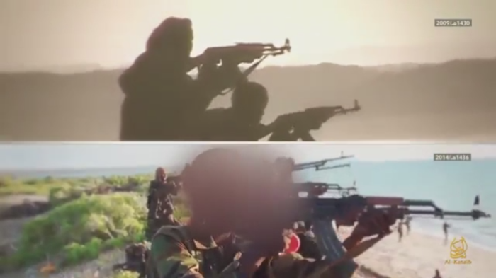 Al-Shabaab militants open fire at civilian hostages they forced to go into the ocean to swim for their lives in two-part terrorist propaganda video released in March 2015.